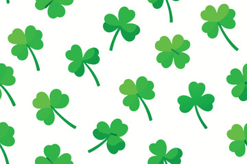St. Patrick's Day Seamless Pattern with Scattered Green Clovers on White Background