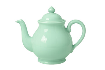 Light green ceramic teapot with transparent background, perfect for tea lovers
