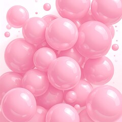 Pink glossy bubbles floating in a soft background