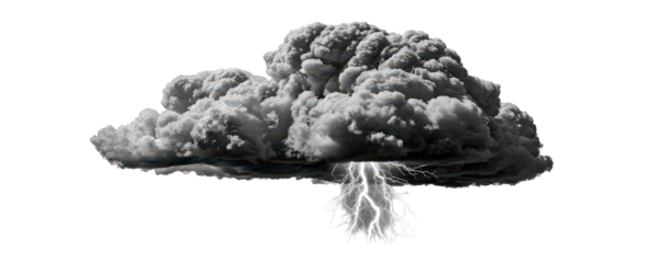 Dark Storm Cloud with Lightning Bolt on Black Background