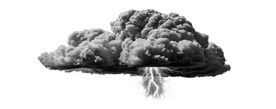 Dark Storm Cloud with Lightning Bolt on Black Background