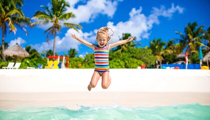 A girl jumping in the ocean waves