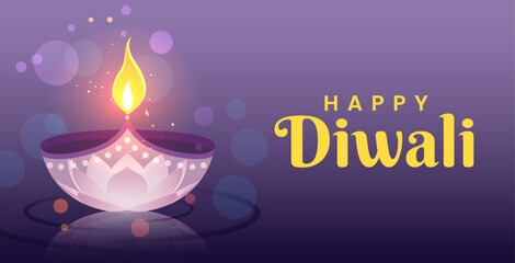 Happy Diwali Poster with Diya Lamp Vector Illustration. Indian festival of lights Design. Suitable for Greeting Card, Banner, Flyer, Template.