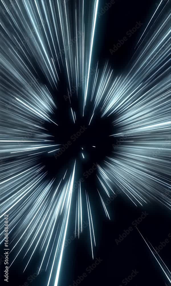 Poster abstract representation of light beams radiating from a central point against a dark background