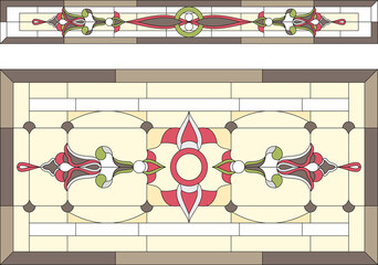 Abstract floral. Stained glass in Art Deco style, Tiffany technique Doors in classic style. Illustration