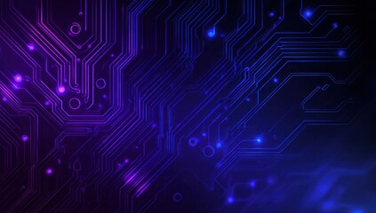 Abstract circuit board design in deep blues and purples.  Intricate network of lines and glowing points