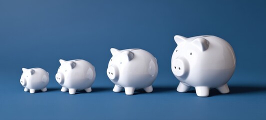 The piggy banks lined up from smallest to largest symbolizing progressive savings growth
