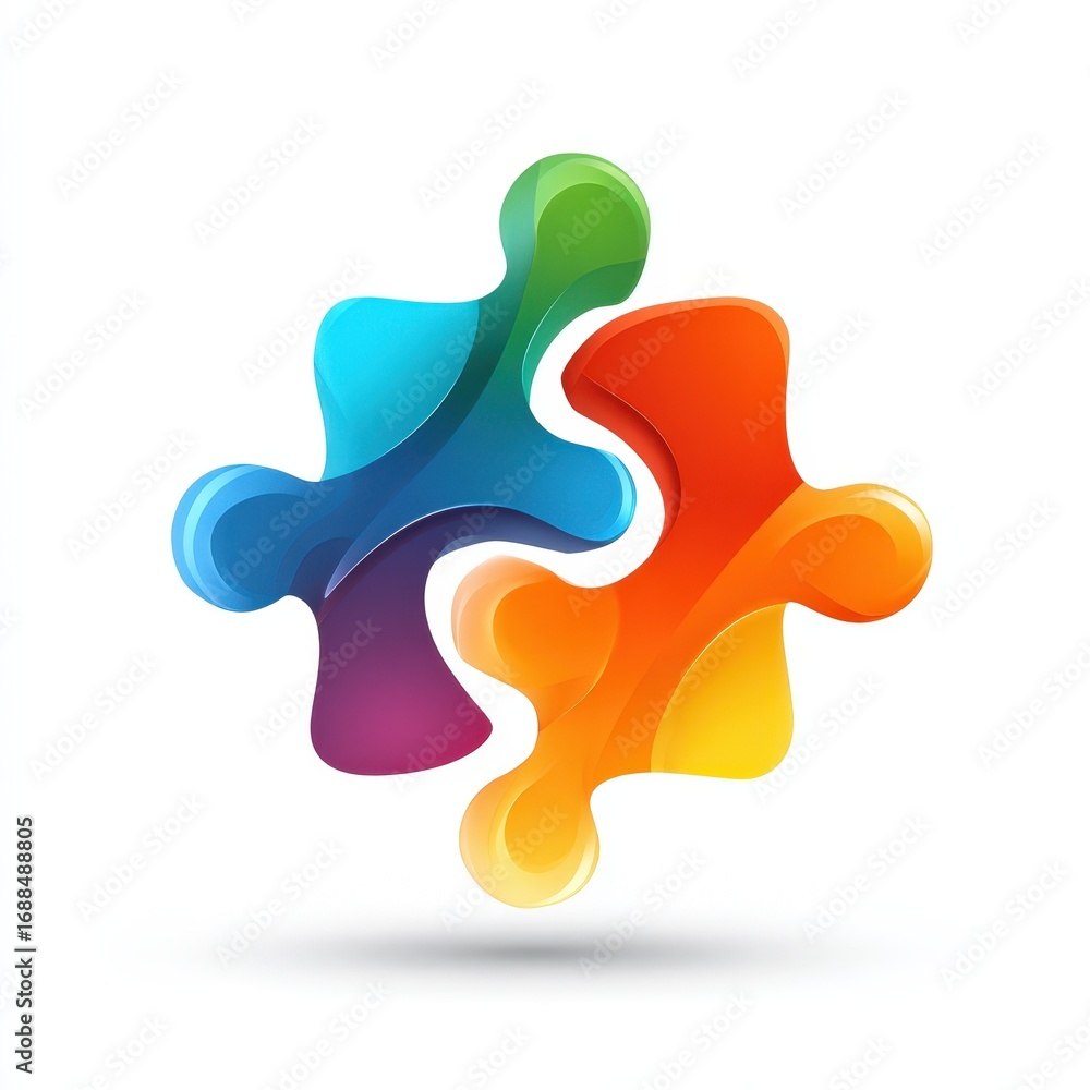 Poster abstract colorful puzzle pieces interlocking design representing teamwork and collaboration