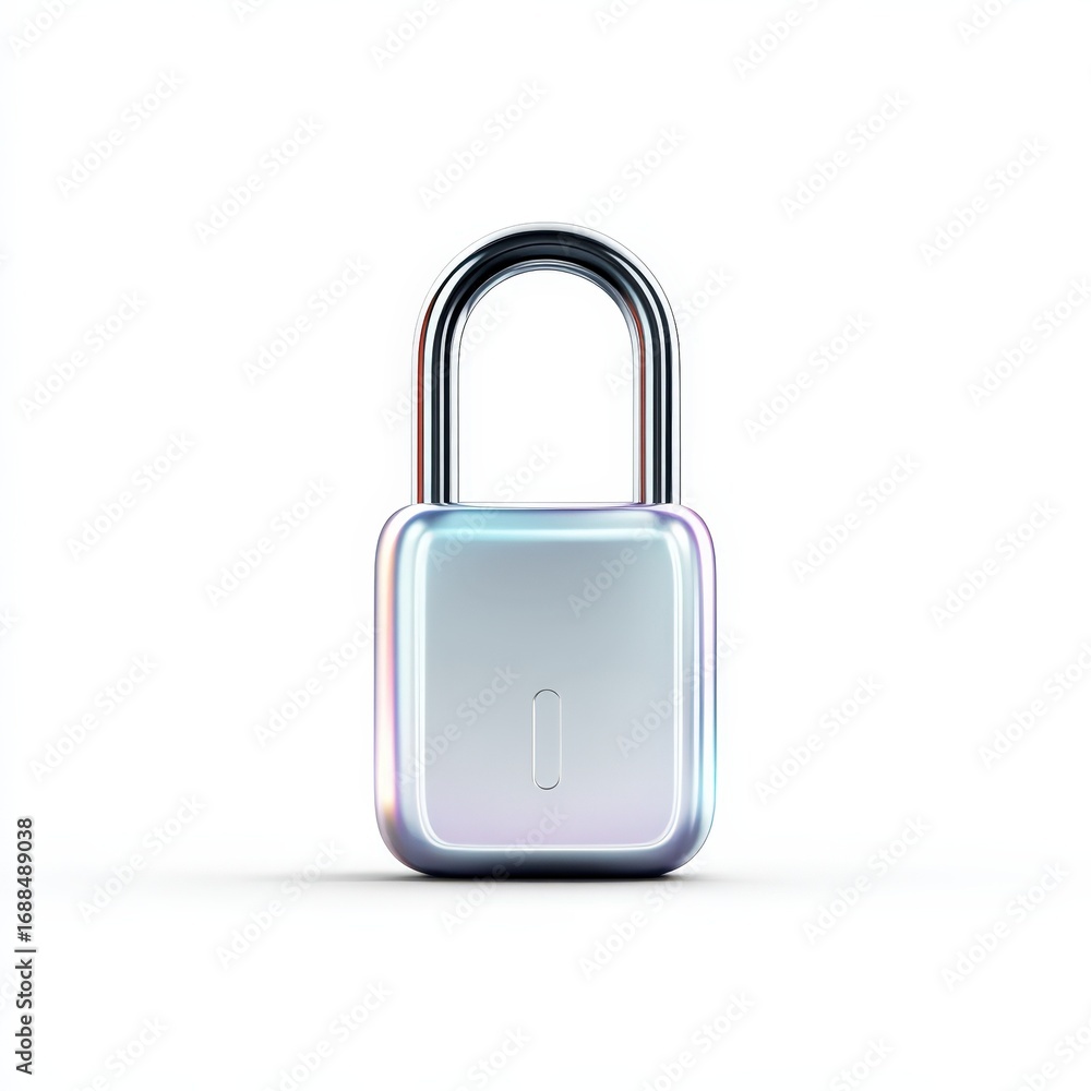 Poster modern padlock security shiny chrome padlock on white background perfect for cybersecurity concepts