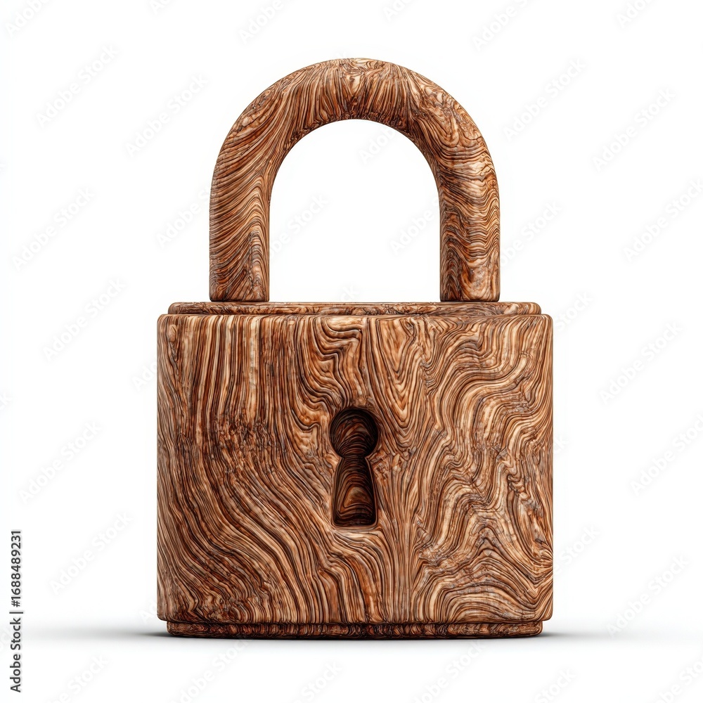 Poster secure wooden padlock 3d render high resolution image for security concepts and designs