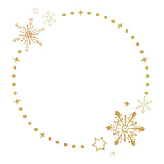 雪の結晶と星をあしらった円形フレームデザイン｜冬やクリスマスの装飾に使える透明背景のベクター素材｜雪の結晶,星,円形フレーム,冬,クリスマス,背景