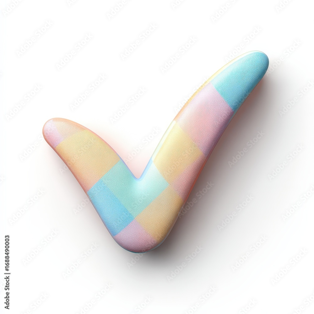Poster pastel check mark symbol 3d render colorful patchwork design perfect for approval concepts