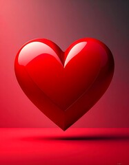 A glossy red heart on a red gradient background
