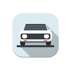 White Classic Car Icon Front View Flat Design Illustration for App or Website