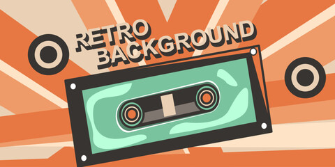 Obraz premium Retro background and icon classic of tape deck. Abstract lines shapes. Vector illustration.