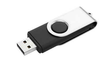 Usb flash drive memory stick storage device portable data transfer technology computer accessory silver black on transparent background
