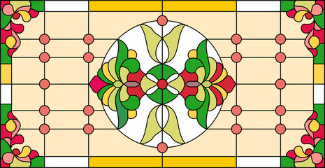 Stained glass in Art Deco style. Abstract floral, Tiffany technique. Doors in classic style. Illustration