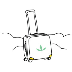 Cartoon-style illustration of a rolling suitcase ready for travel.