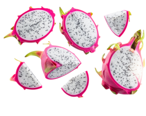  Floating Dragon Fruit Halves with Glow and Shadow PNG