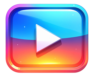 Play button app icon, colorful abstract 3D design