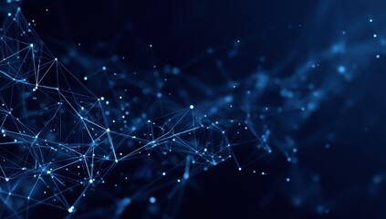 Abstract digital network.  Intricate web of glowing points and lines on a dark background