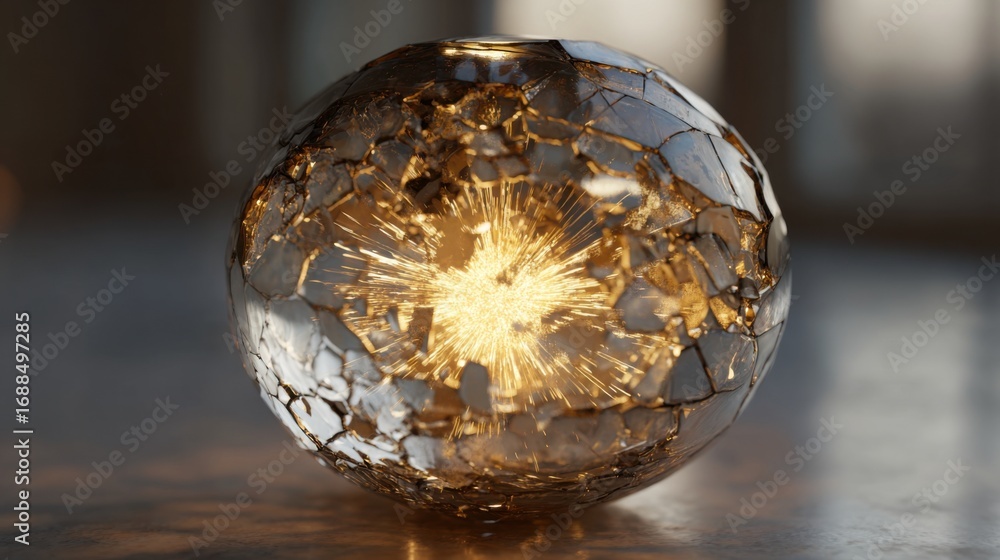 Poster a stunning crystal orb with a fractured surface emits a warm glow from within. its unique design cre