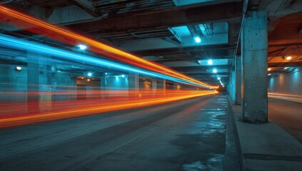 Urban tunnel, light trails