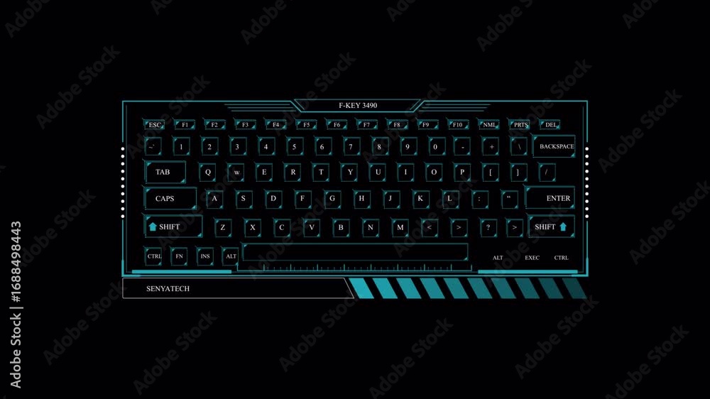 Poster futuristic sci-fi keyboard hud animation with glowing cyan digital interface elements