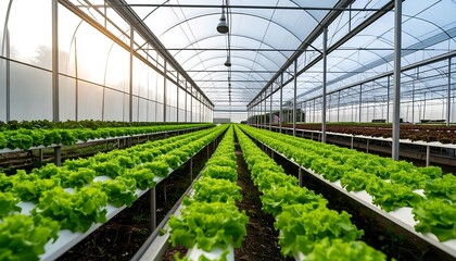 An indoor commercial hydroponic farm bathed in natural light. 