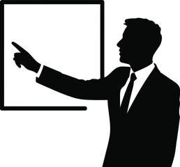 Man pointing at screen silhouette businessman