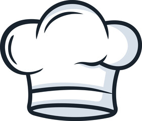 Illustration of a chef's hat, white with black outline, suitable for culinary branding