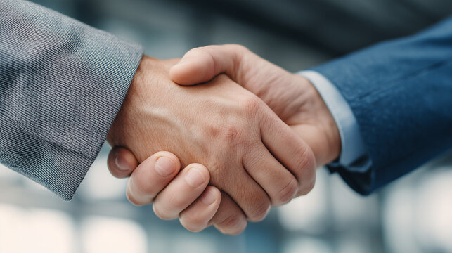 Two professional person greeting each other with handshake and starting a collaboration in modern office