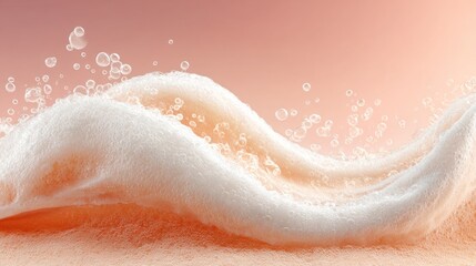 Obraz premium Foamy wave against a salmon background. Soft, frothy, and translucent. Bubbles are light and airy. Wave has gentle curves