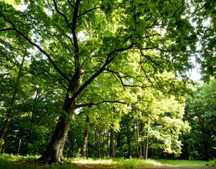 Fototapeta premium Lush forest canopy with sunlight filtering through