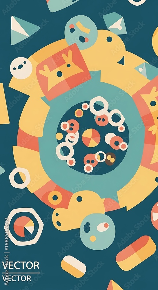 Poster playful geometry: an abstract composition featuring circular and polygon elements creates a whimsica