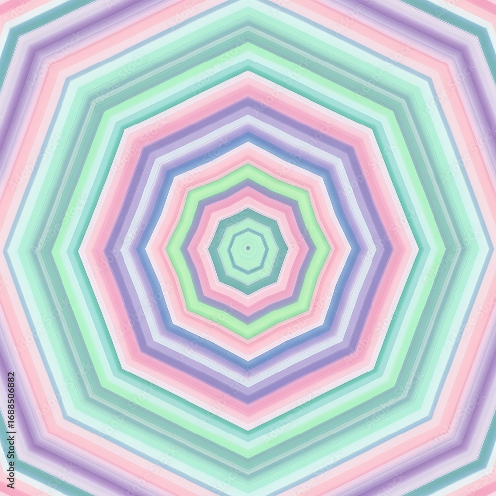 Poster pastel kaleidoscope effect with harmonious geometric forms and soft radiating color gradients for vi