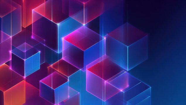 Abstract digital art featuring translucent, glowing cubes in vibrant colors