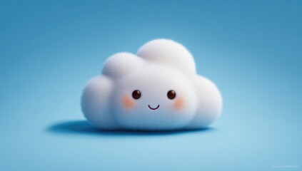 Fluffy, happy cloud on a blue background