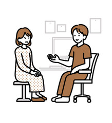 診察室で話す医者と患者のイラスト