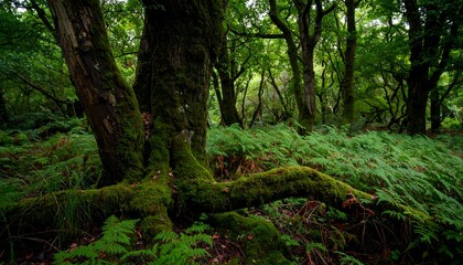 Obraz premium Lush forest floor with moss-covered roots