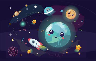 colorful cartoon space vector background