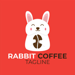 bunny hare rabbit coffee logo vector icon illustration. rabbit Logo. rabbit logo holding coffee beans, logo for a coffee shop or cafe.