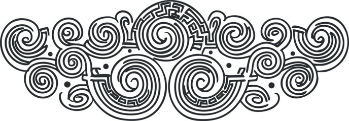 Fototapeta premium Abstract black and white spiral maze pattern with decorative swirling lines and geometric shapes
