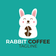 bunny hare rabbit coffee logo vector icon illustration. rabbit Logo. rabbit logo holding coffee beans, logo for a coffee shop or cafe.