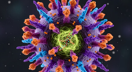 Fototapeta premium Microscopic Menace: An artistic depiction of a formidable virus, showcased in a visually striking, close-up illustration.