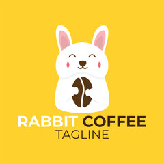 bunny hare rabbit coffee logo vector icon illustration. rabbit Logo. rabbit logo holding coffee beans, logo for a coffee shop or cafe.