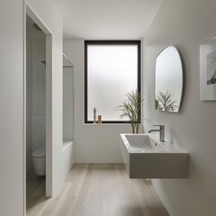 Elegant Bathroom Space with Glossy Surfaces and Clean White Fixtures
