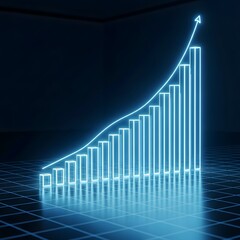 Neon blue bar graph showing upward trend