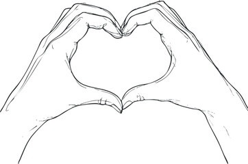 Outline drawing of two hands forming a heart shape symbolizing love and affection gesture