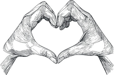 Hand drawn sketch of two hands forming a heart shape symbolizing love and affection